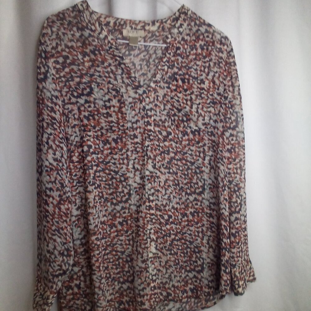 Loft Blouse Small Women Sheer Long Sleeve Pockets Pattern Multi Color